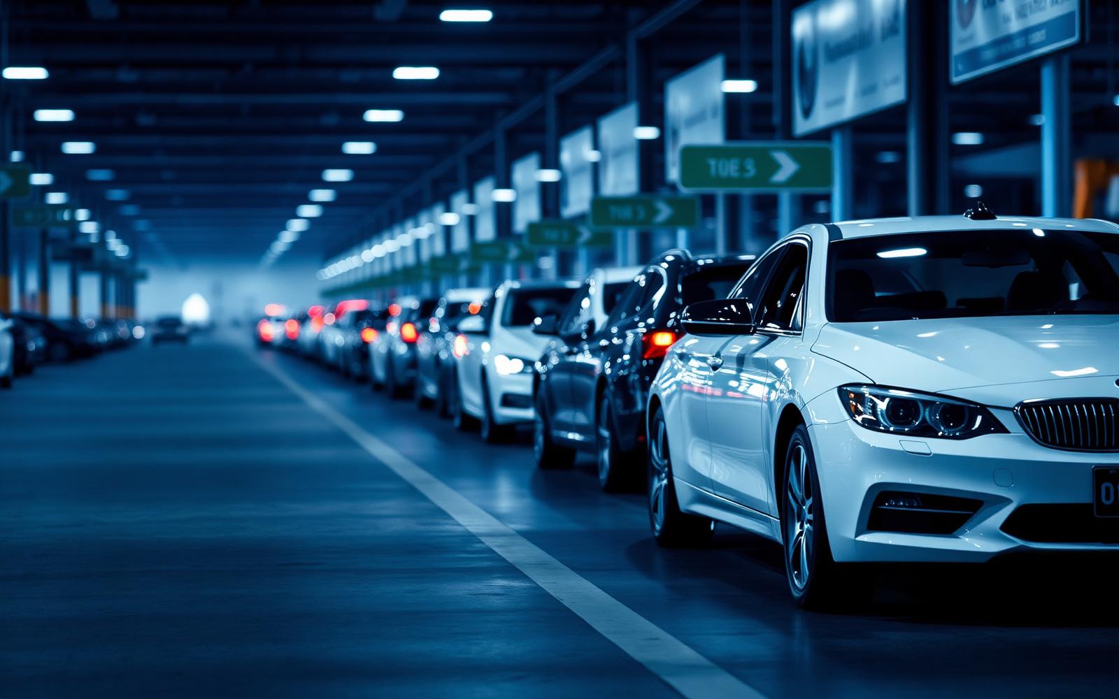 Vehicles lined up in a DAA auction lane